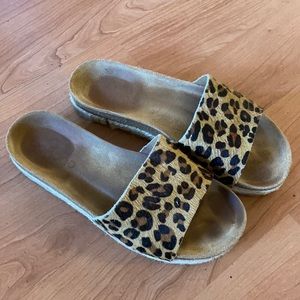 Leopard espadrille slides